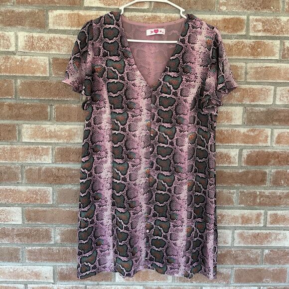 Buddy Love Purple Haze Snakeskin Hailey Button Up Dress Medium - Picture 2 of 10